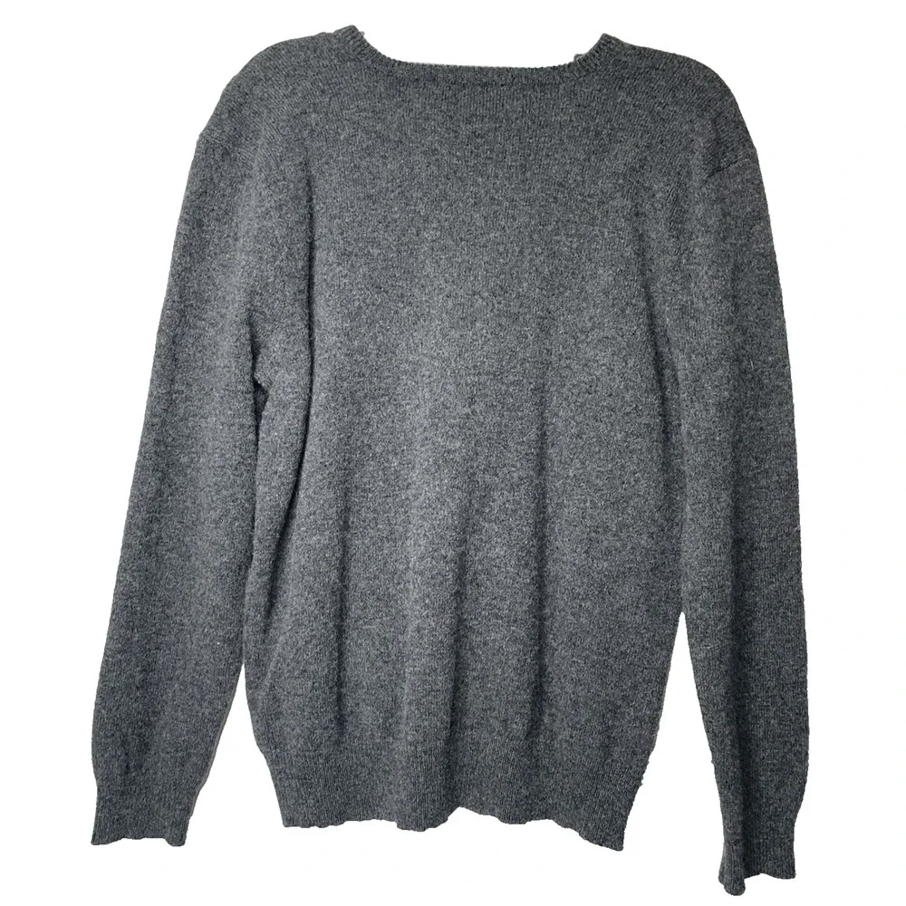 Polo Ralph Lauren Sweater Mens XL Gray 100% Lambswool V Neck Green Pony Logo